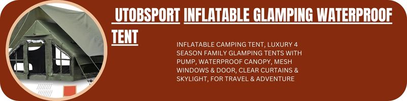 Inflatable Camping Tent, Luxury 4 Season Family Glamping Tents with Pump, Waterproof Canopy, Mesh Windows & Door, Clear Curtains & Skylight, for Travel & Adventure